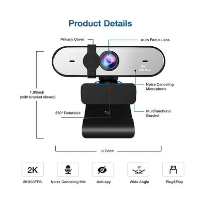 webcam de PC du webcam 1080P 60FPS USB de la mise au point automatique 2K plein HD avec le double microphone
