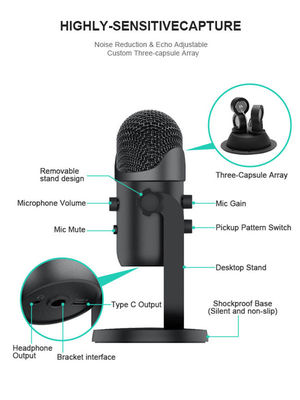 Microphone de PC de studio du microphone de condensateur de ROHS USB 24bit 48Khz pour l'enregistrement Podcast