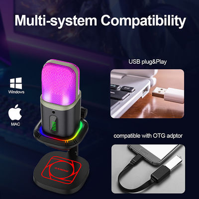Microphone cardioïde omnidirectionnel de microphone de condensateur de RVB USB avec des lumières de LED