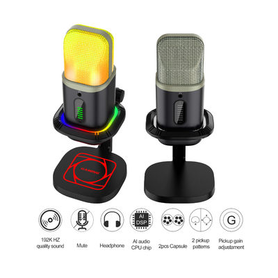 Microphone cardioïde omnidirectionnel de microphone de condensateur de RVB USB avec des lumières de LED